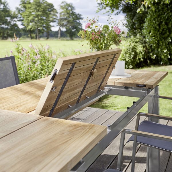 Diamond Garden Levanto Ausziehtisch 220–320×100 cm - 3 Planken / Edelstahl/Recycled Teak Natur