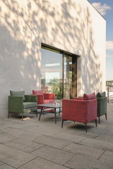 Stern Sessel Marta Aluminium Bezug und Kissen Outdoor-Stoff dunkelgrün/schiefergrau meliert