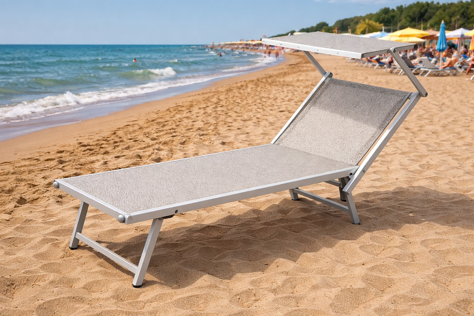 Ramberti Strandliege Bibione Silber/Grau mit Sonnendach