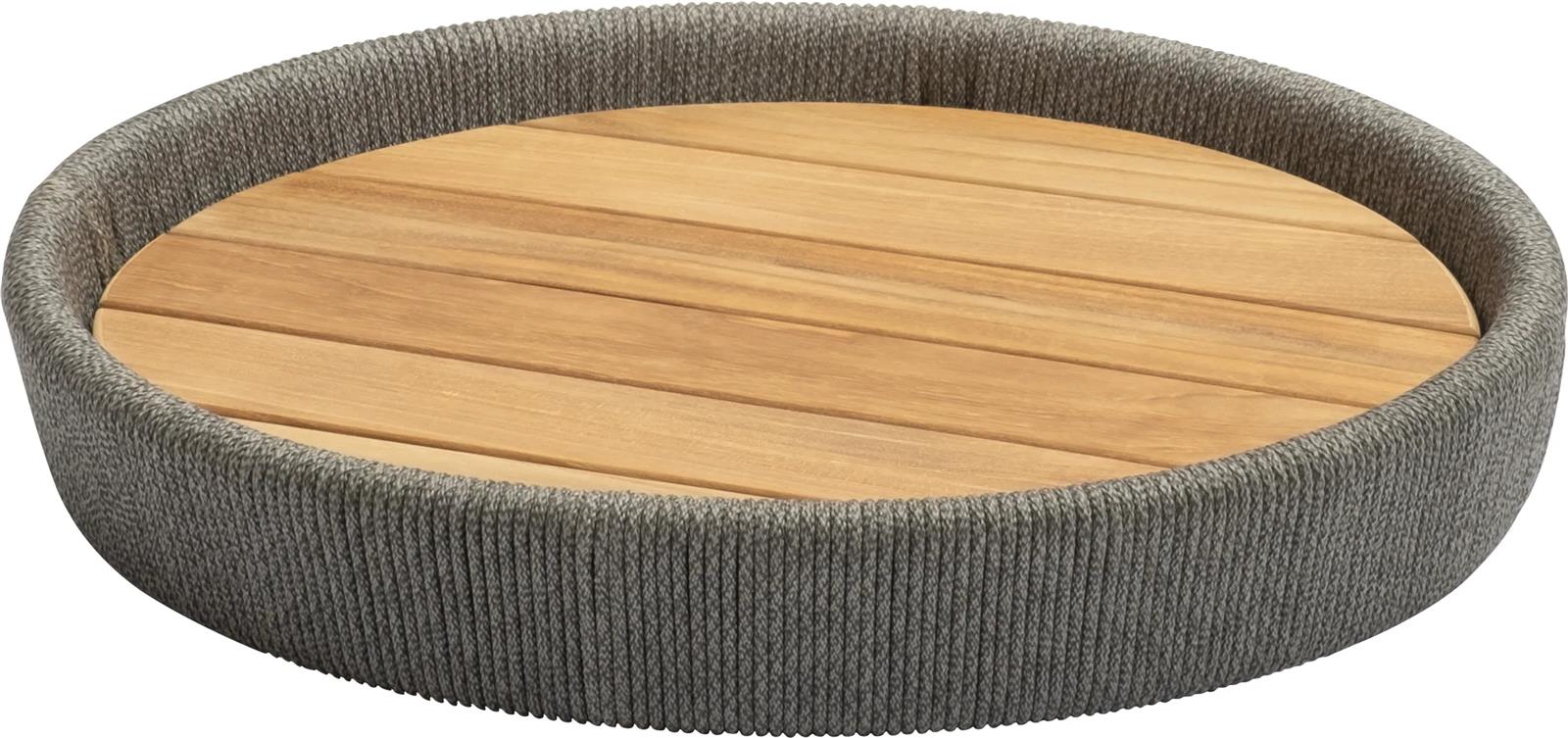 Stern Tablett ca. Ø 40 cm Höhe 7,5 cm Aluminium Rope hellgrau/Teakleisten