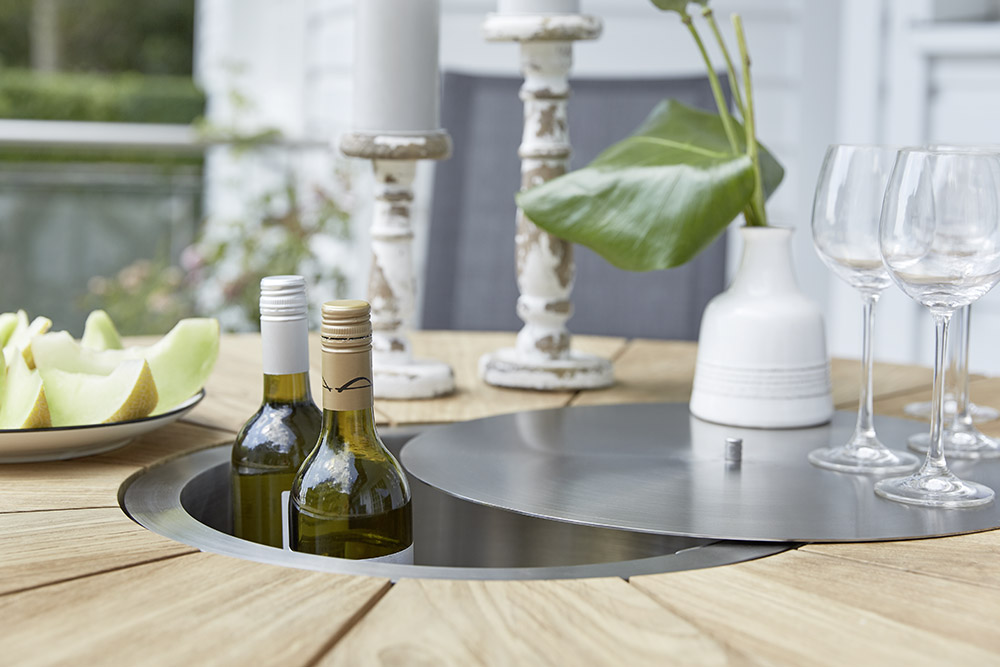Diamond Garden Tisch Lyon Ø 140 cm Fase / Edelstahl Dunkelgrau / Recycled Teak Natur