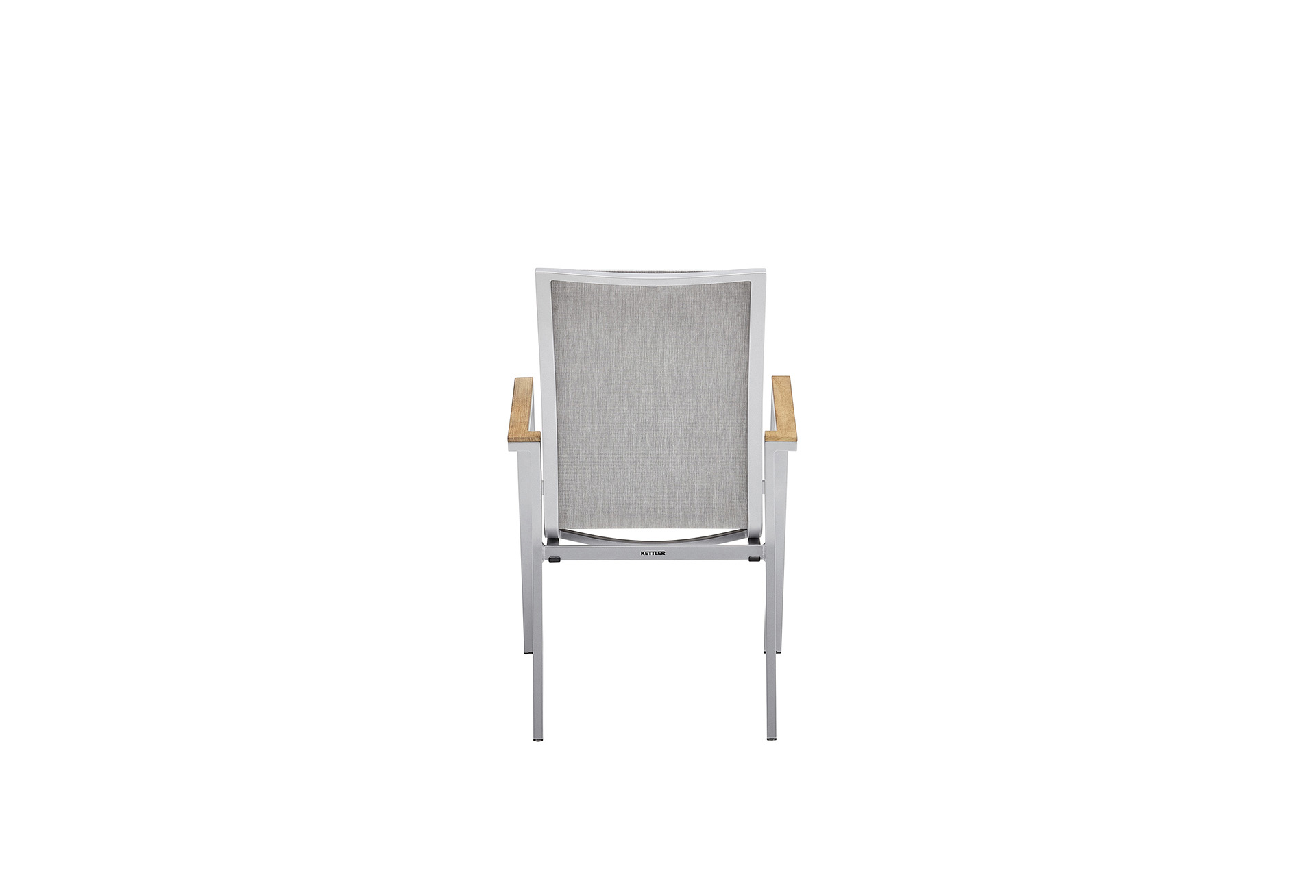 KETTLER RASMUS Stapelsessel mit hoher Rückenlehne, Armlehne Teak, silber/ hellgrau, Aluminium/Outdoorgewebe