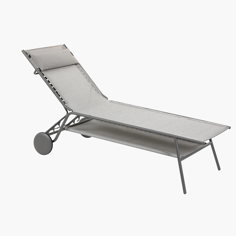 Lafuma MIAMI II hoch RIVES Sonnenliege Batyline® Duo Titane/Galet