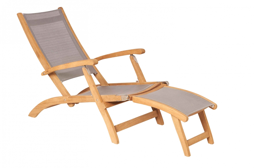 Traditional Teak Deckchair Kate taupe Teakholz