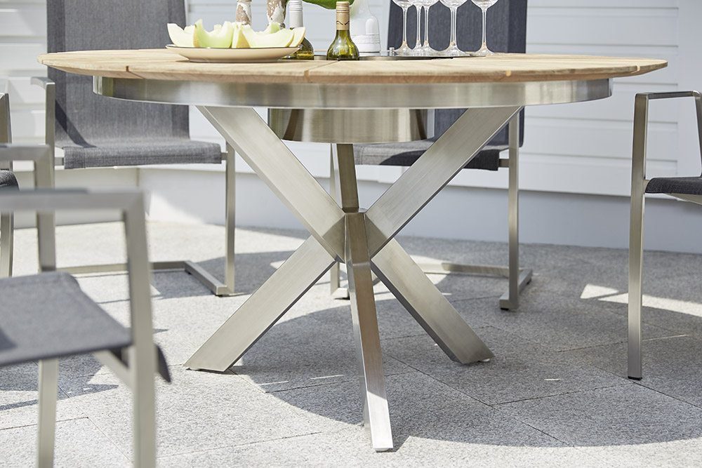 Diamond Garden Tisch Lyon Ø 140 cm Fase / Edelstahl Dunkelgrau / Recycled Teak Natur